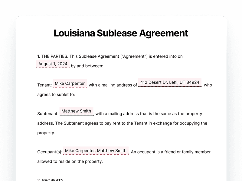 SubleaseAgreement_Louisiana Louisiana Sublease Agreement