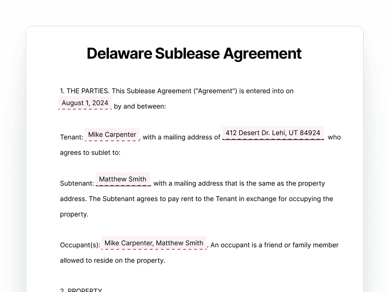SubleaseAgreement_Delaware Delaware Sublease Agreement