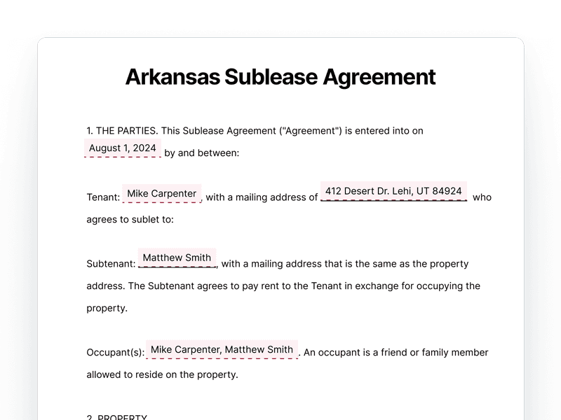 SubleaseAgreement_Arkansas Arkansas Sublease Agreement