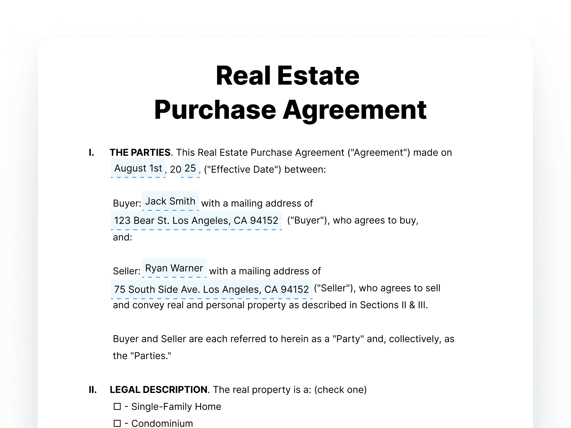 Real Estate Purchase Agreement Real Estate Purchase Agreement