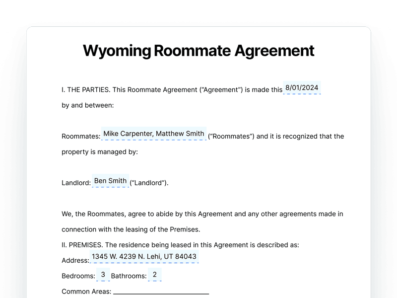 Wyoming Roommate Agreement Wyoming Roommate Agreement