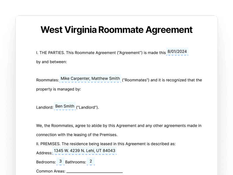 template_Roomate-Agreement_West-Virginia West Virginia Roommate Arrangement
