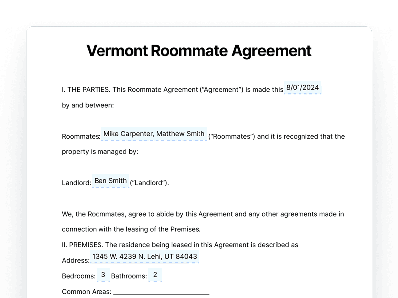 template_Roomate-Agreement_Vermont Vermont Roommate Agreement