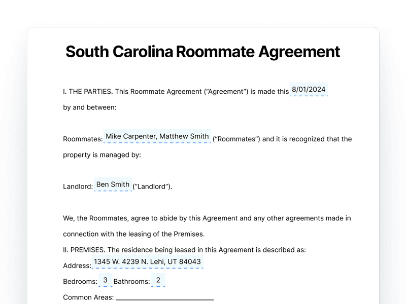South Carolina Roommate Agreement South Carolina Roommate Agreement