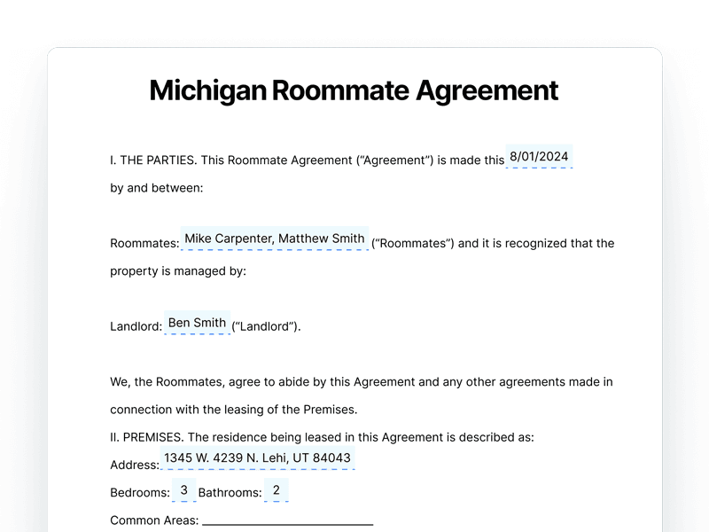 template_Roomate-Agreement_Michigan Michigan Roommate Agreement