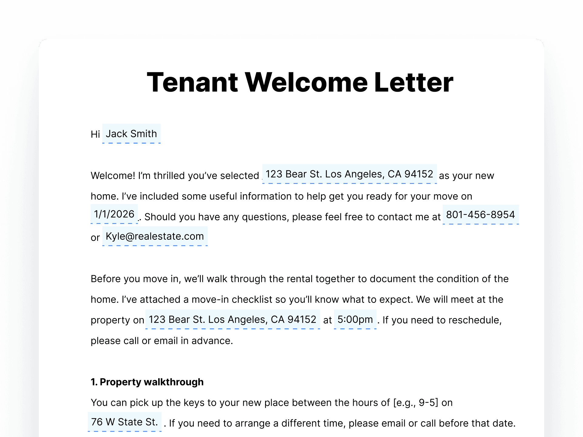 Tenant Welcome Letter Tenant Welcome Letter