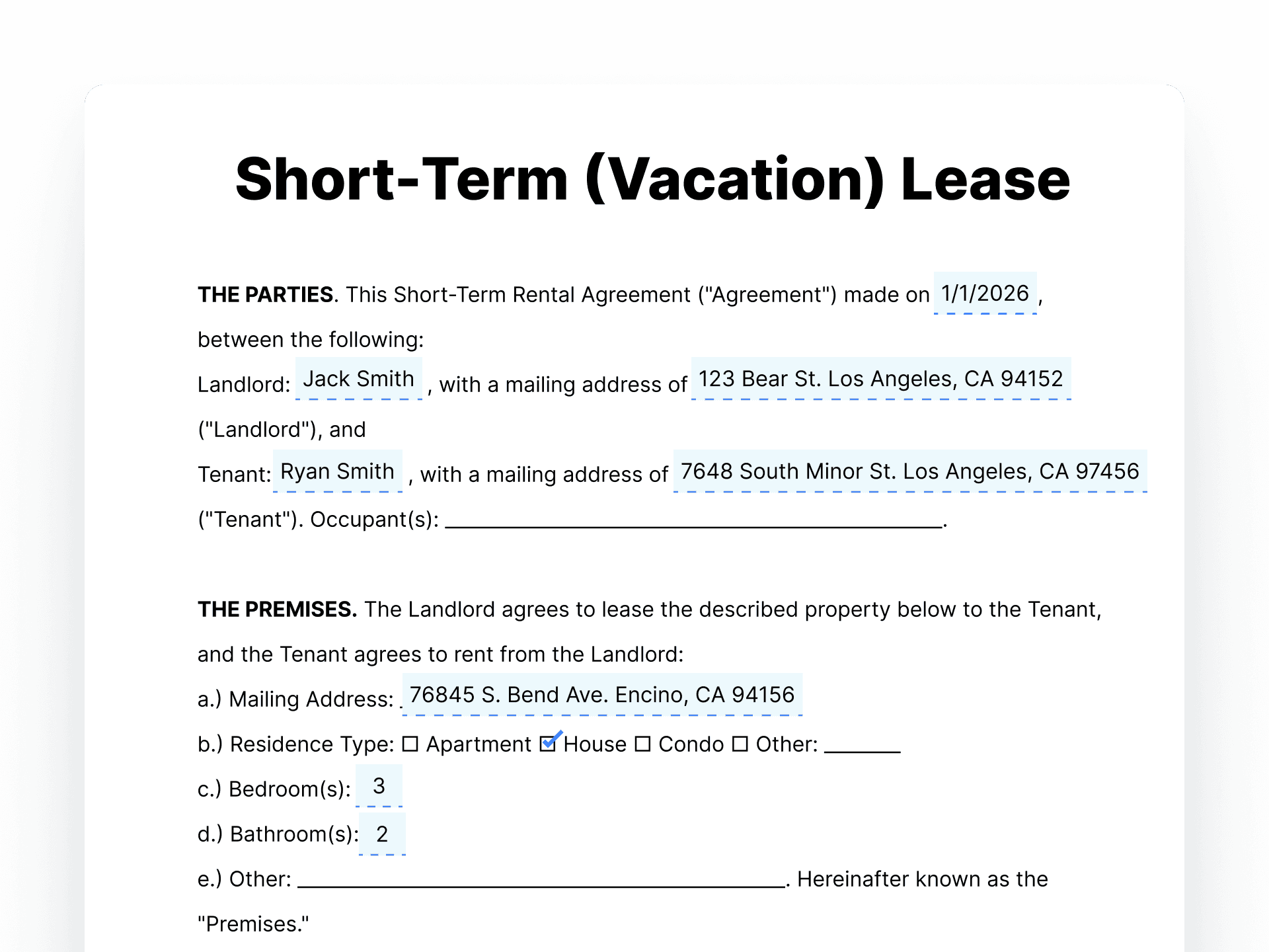 Short-Term (Vacation) Lease Short-Term (Vacation) Lease