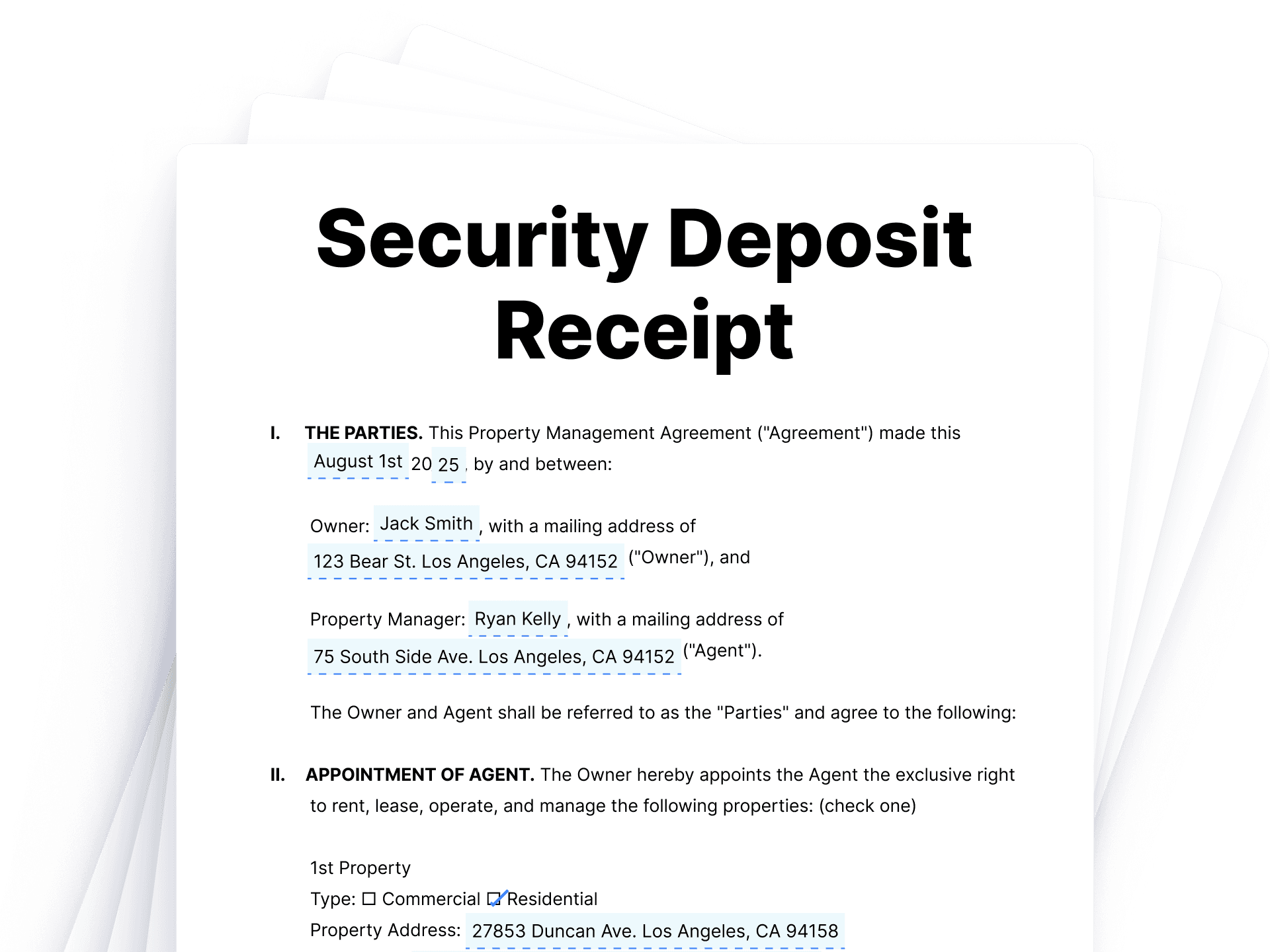 Security Deposit Receipt Security Deposit Receipt