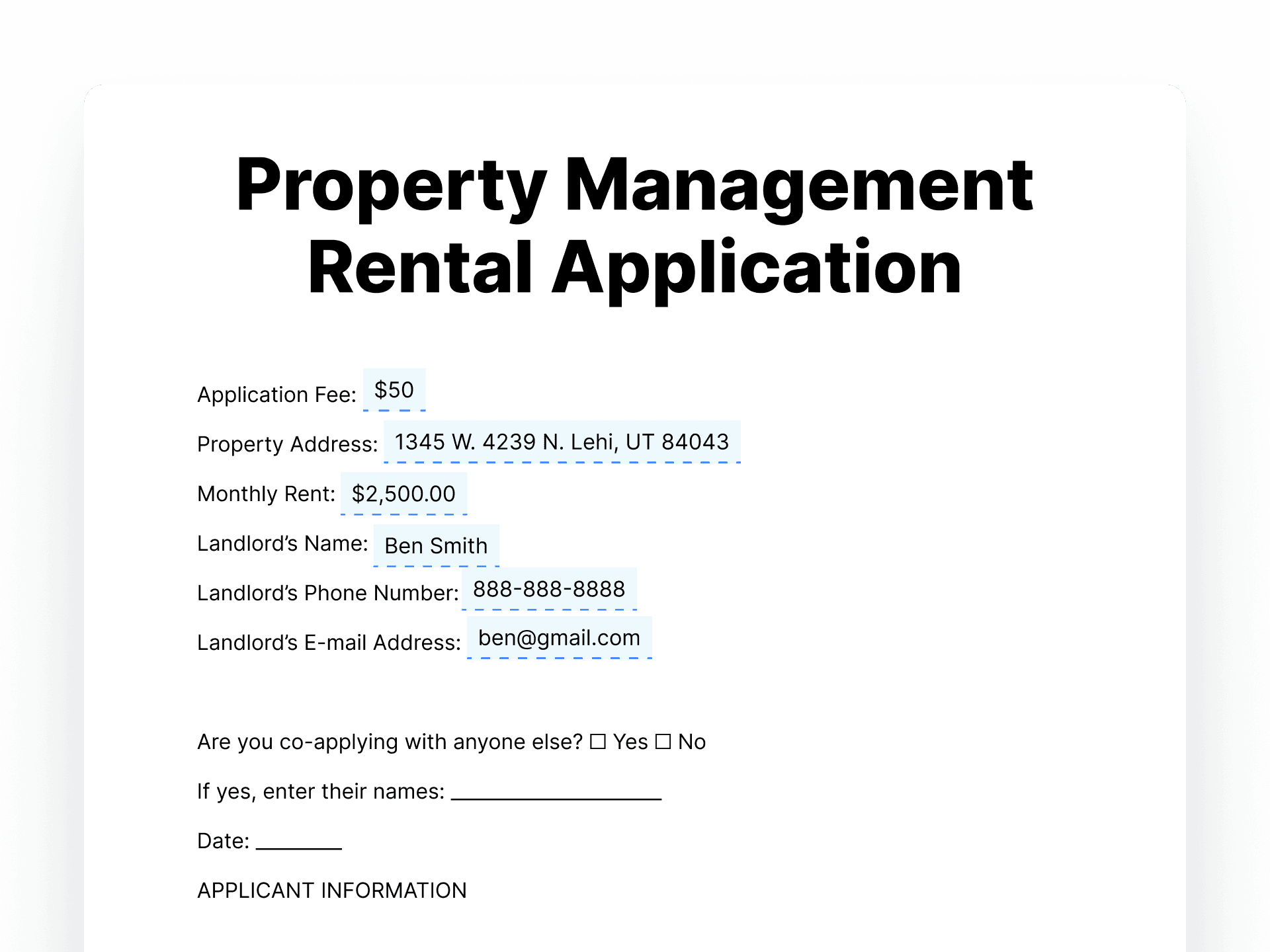 Property Management Rental Application Property Management Rental Application