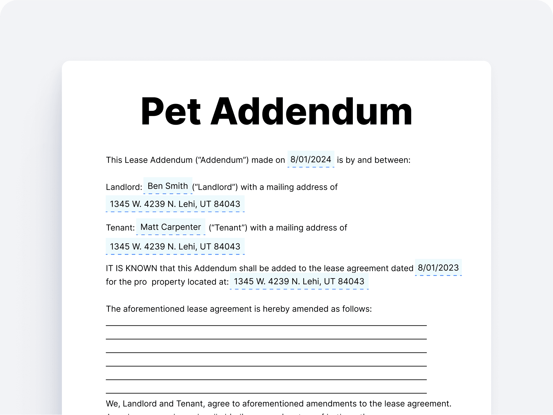 Pet Addendum Pet Addendum