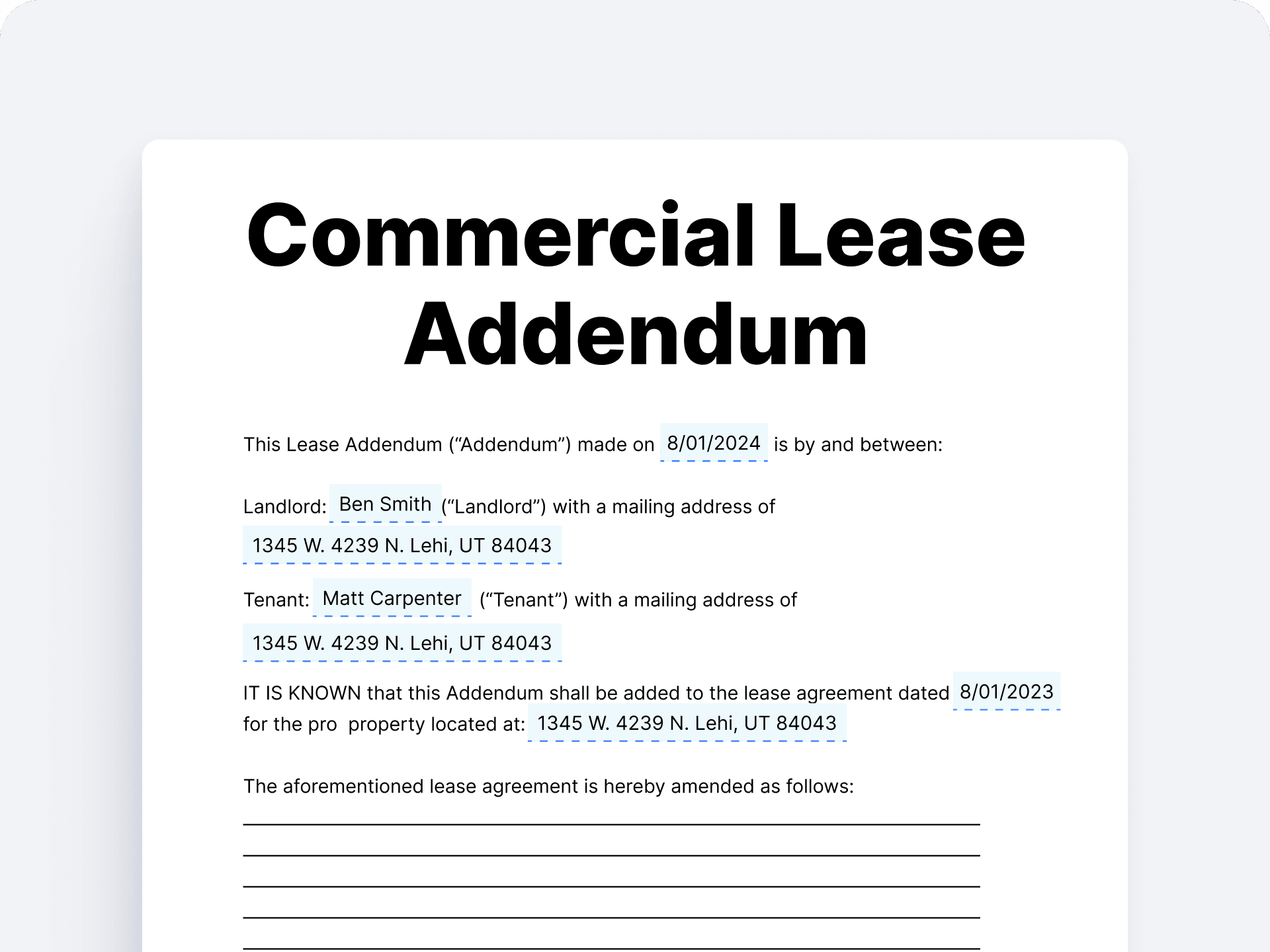 Commercial Lease Addendum Commercial Lease Addendum