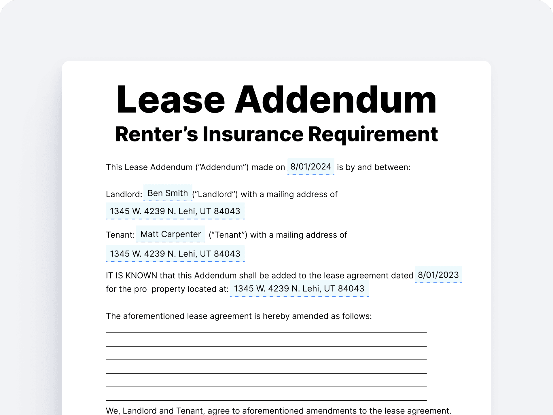 Lease Addendum – Renter’s Insurance Requirement Lease Addendum - Renter’s Insurance Requirement