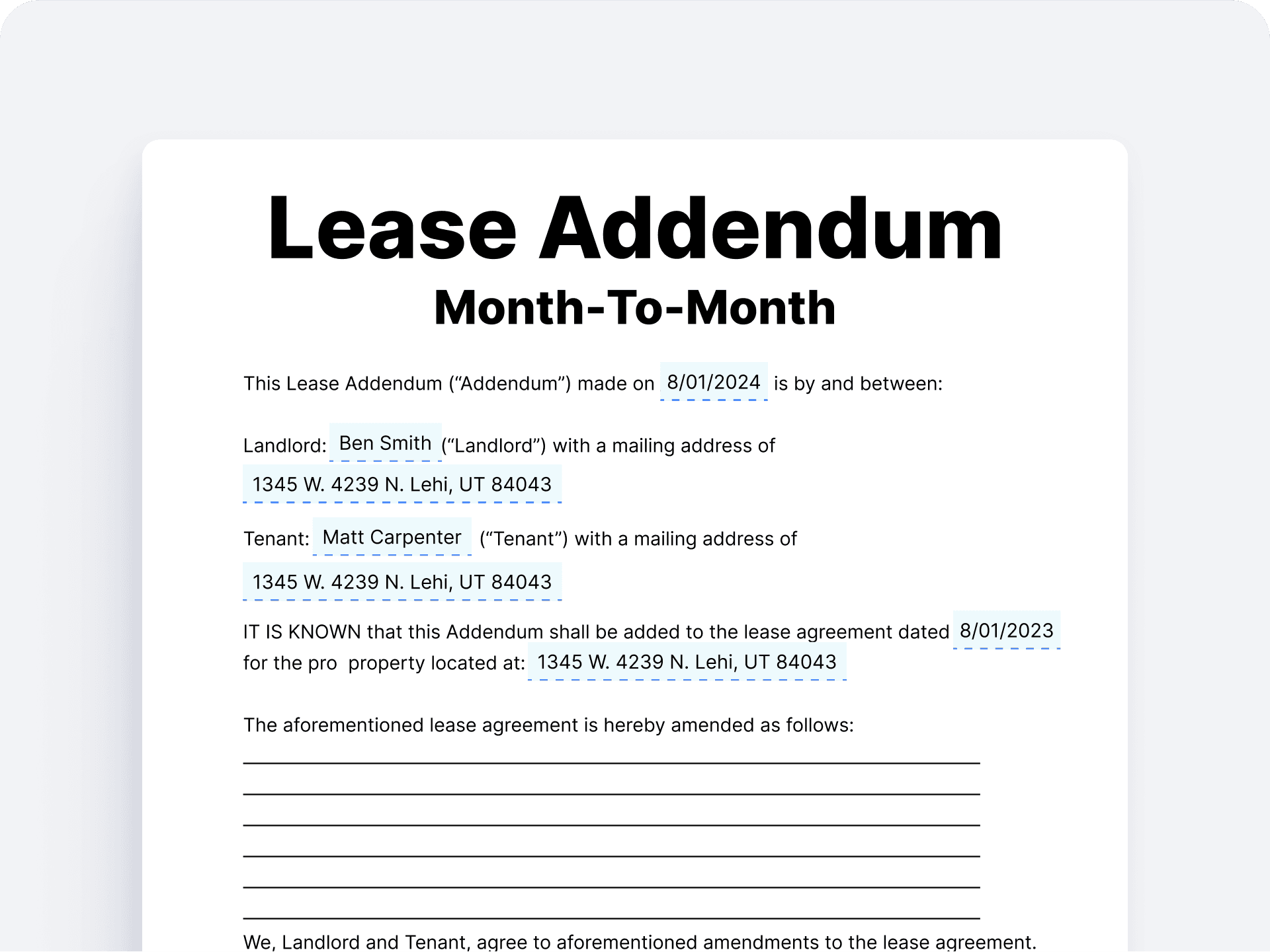 Lease Addendum – month to month Lease Addendum - month to month
