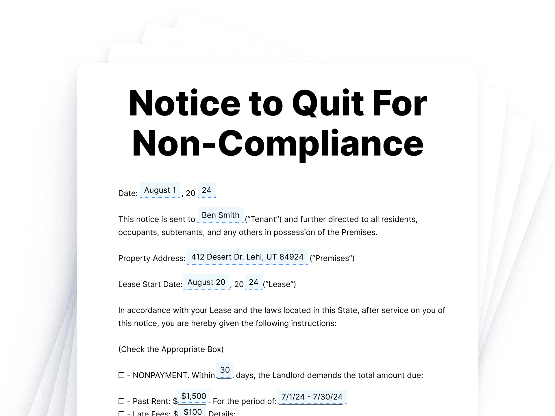 Notice to Quit For Non-Compliance Notice to Quit For Non-Compliance