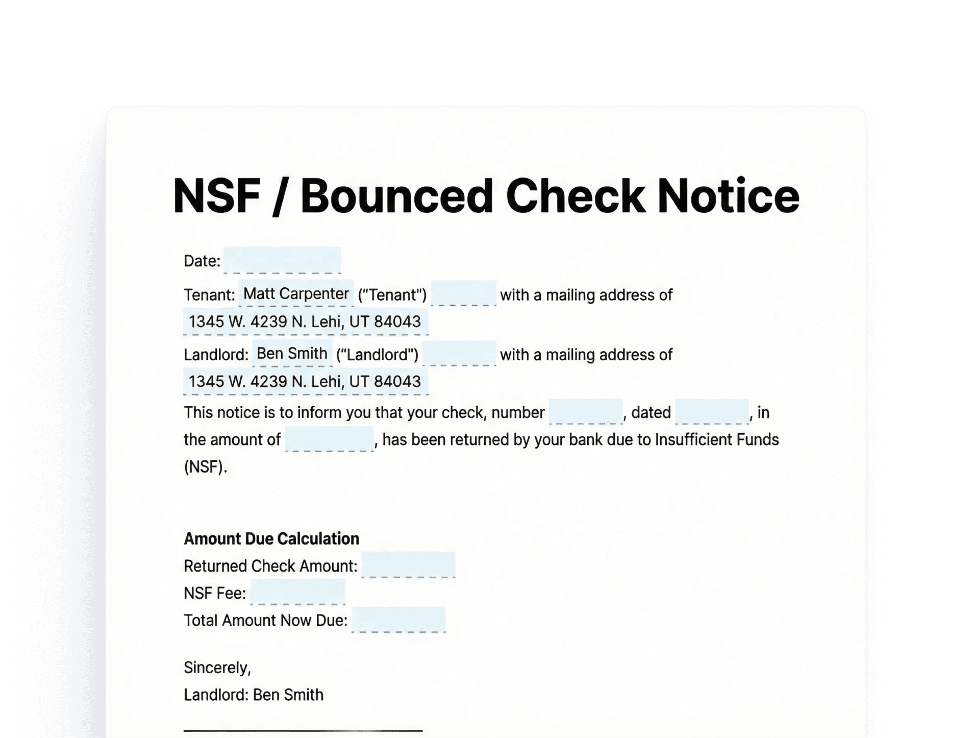 NSF bounced check notice NSF / Bounced Check Notice
