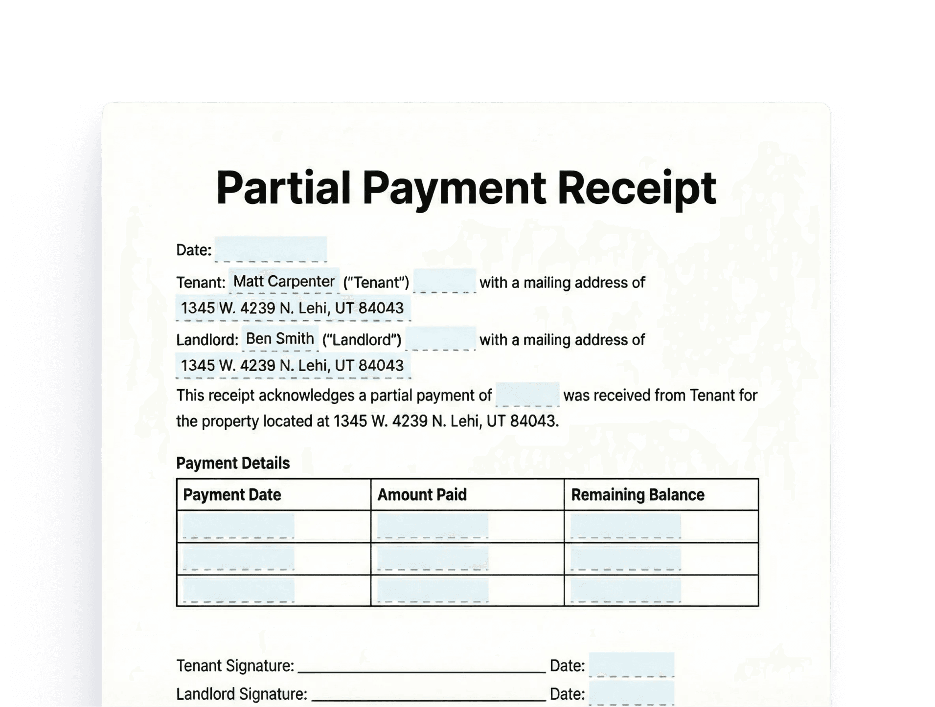 Partial Payment Receipt Partial Payment Receipt