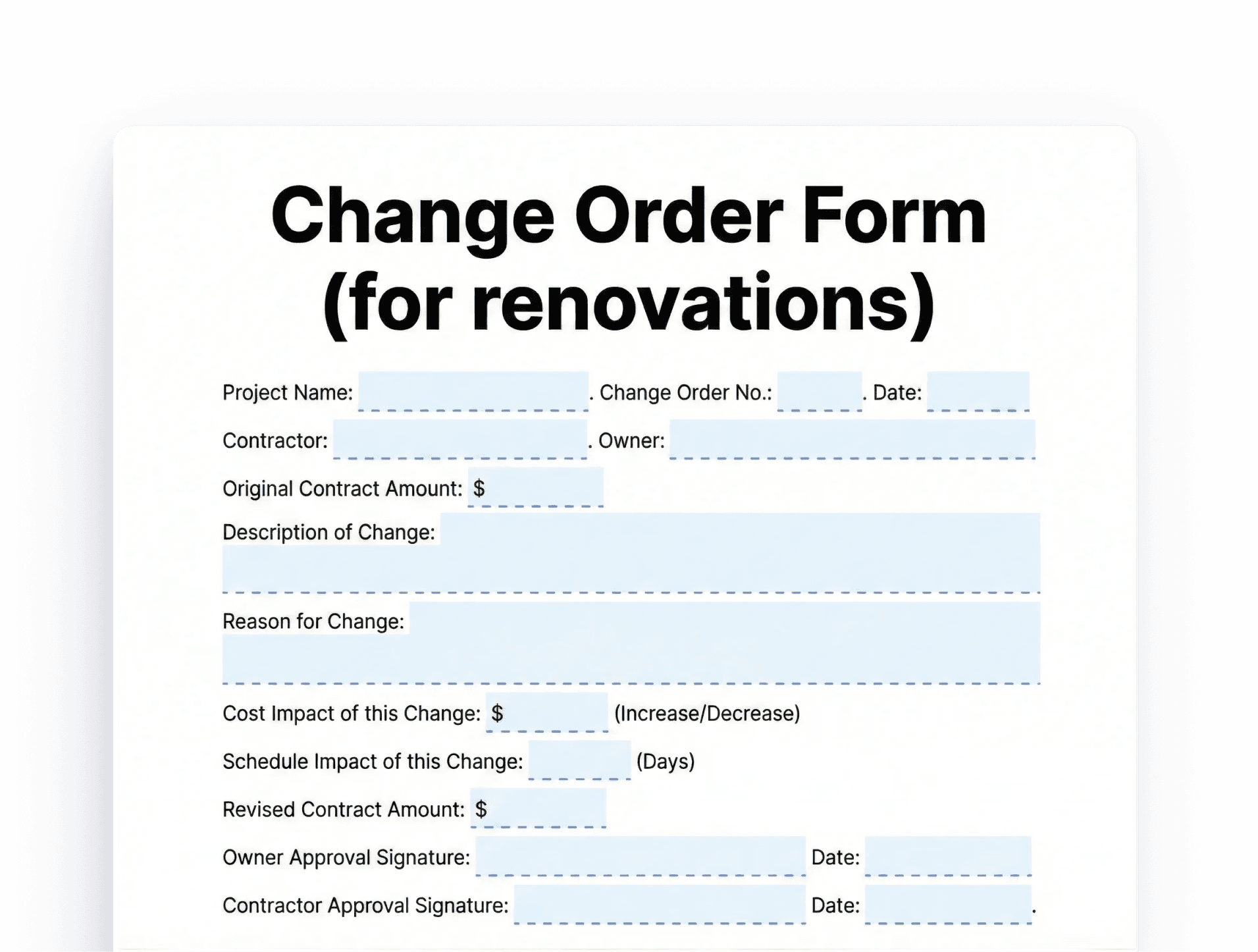change order form (for renovations) Change Order Form