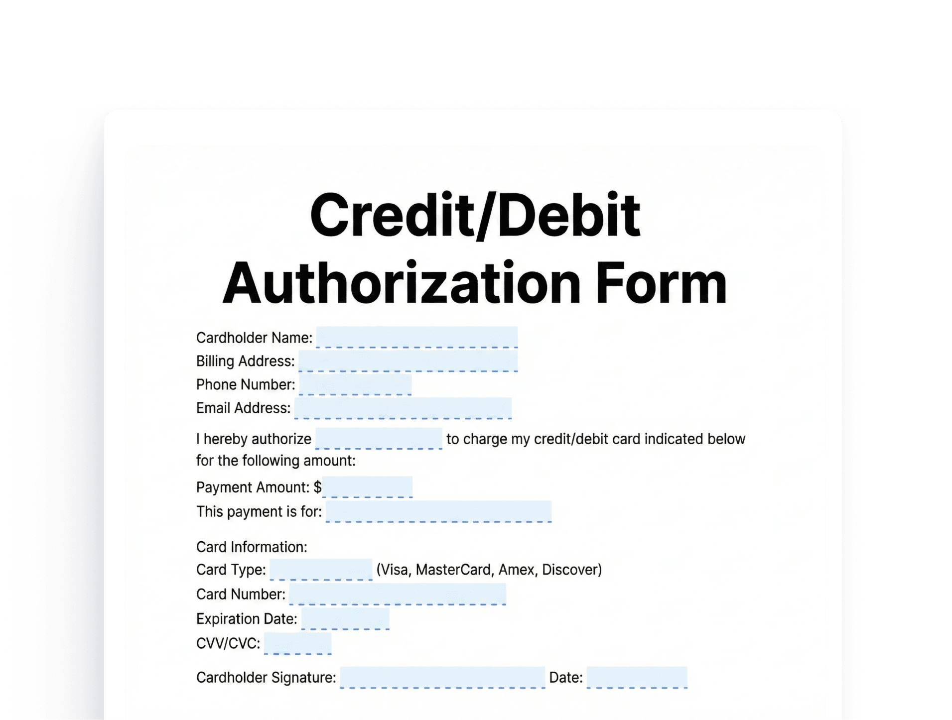 Credit and Debit Card Authorization Form Credit and Debit Card Authorization Form