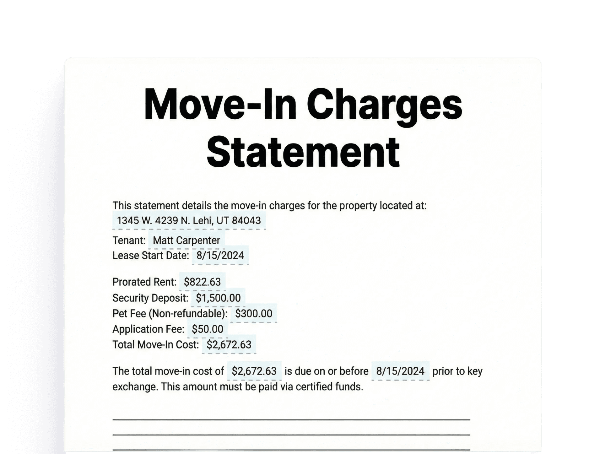 Move-In Charges Statement Move-In Charges Statement