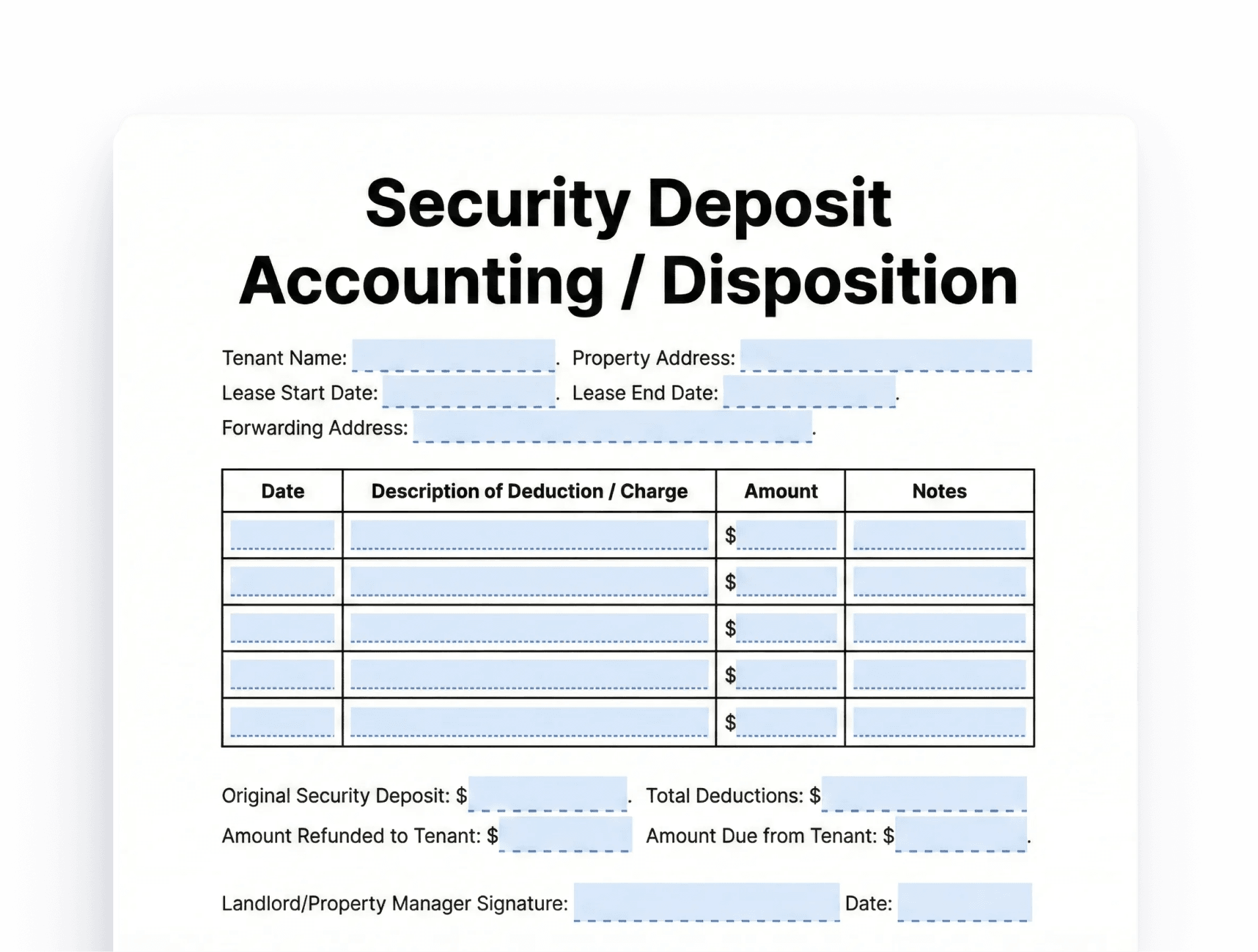 security deposit accounting disposition Security Deposit Accounting