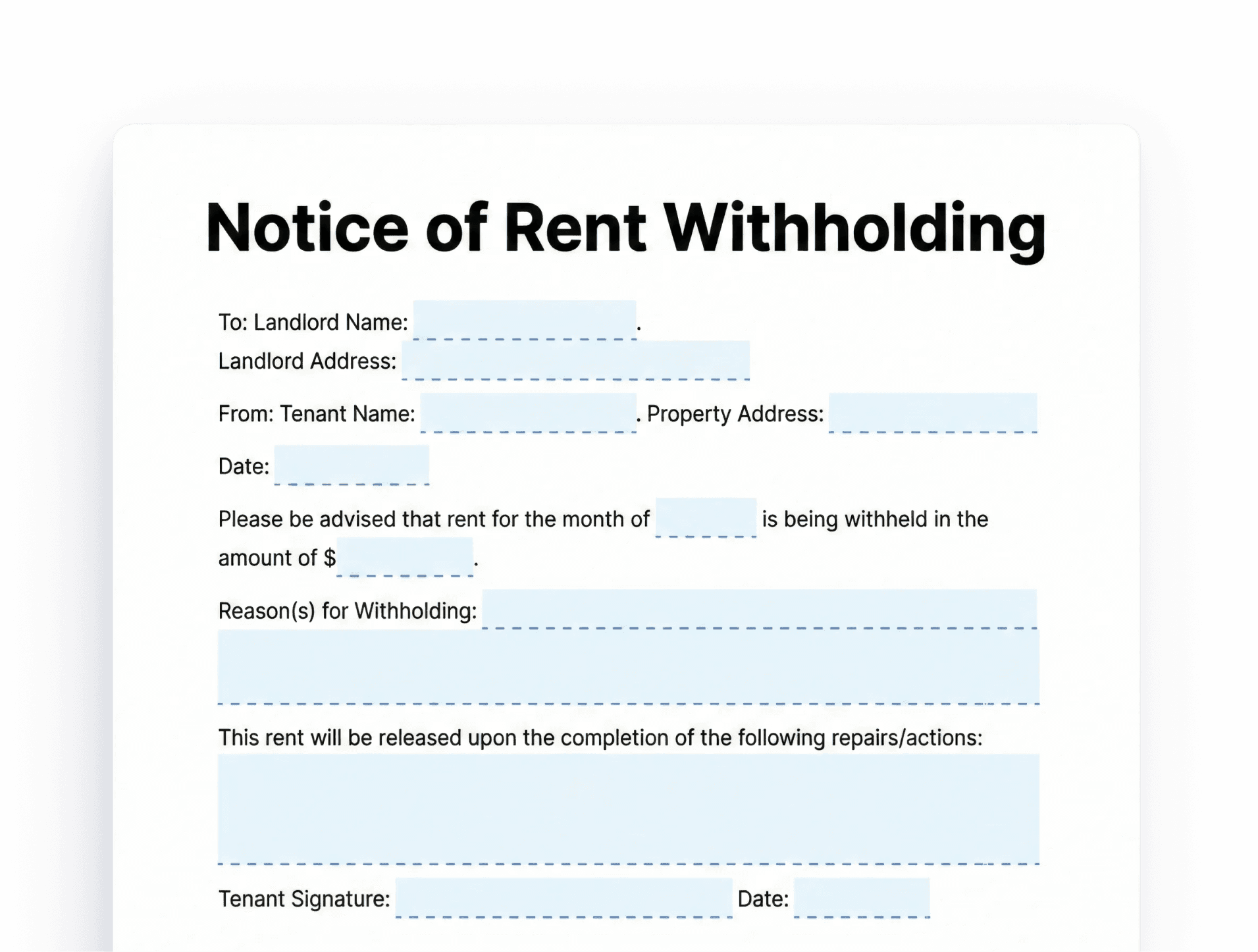 Notice of Rent Withholding Notice of Rent Withholding