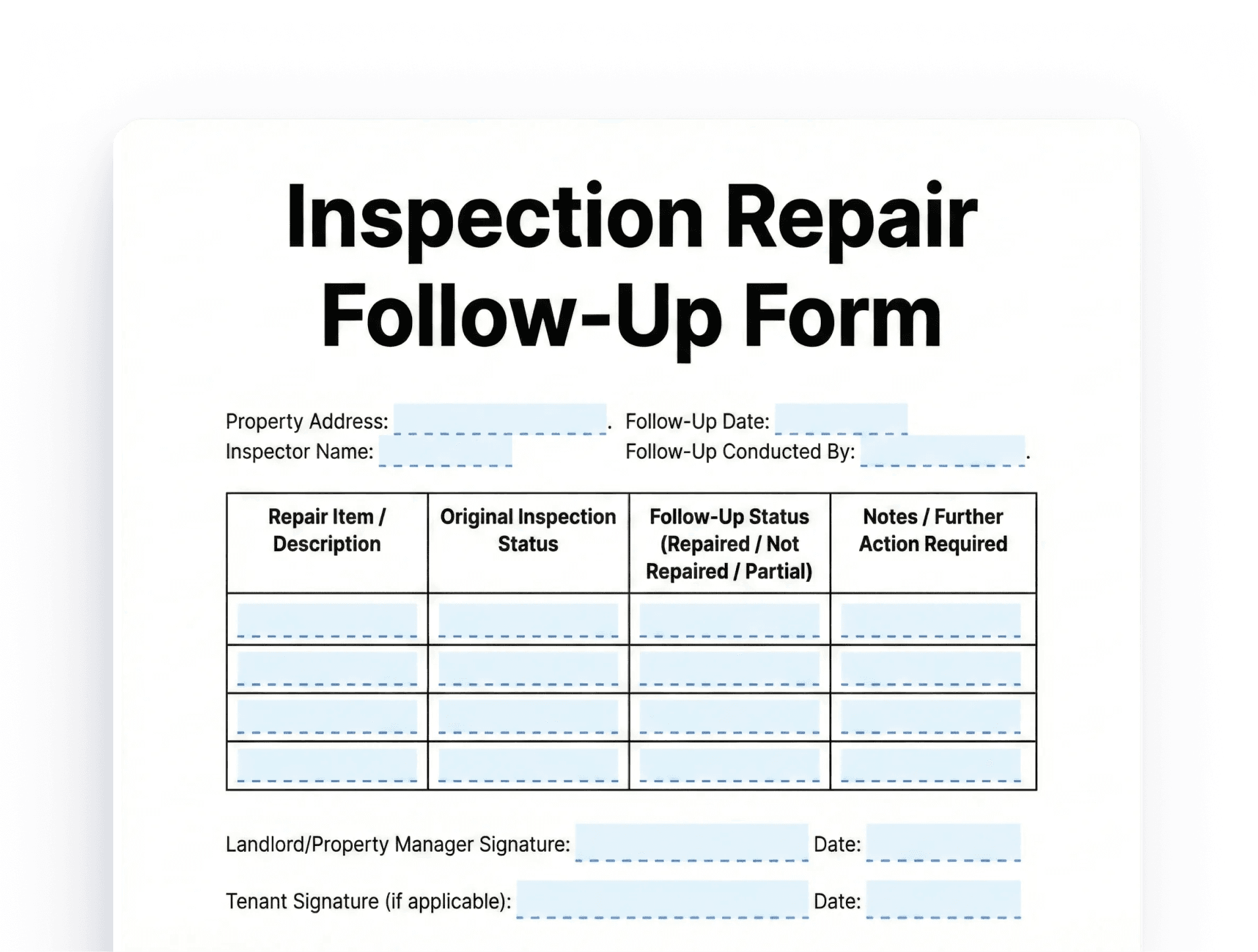 Inspection Repair Follow-Up Form Inspection Repair Follow-Up Form