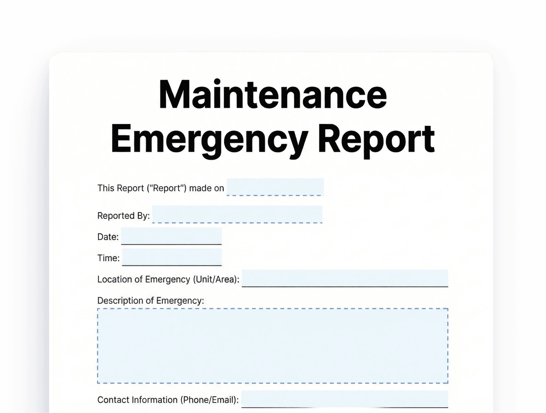 maintenance emergency report maintenance emergency report