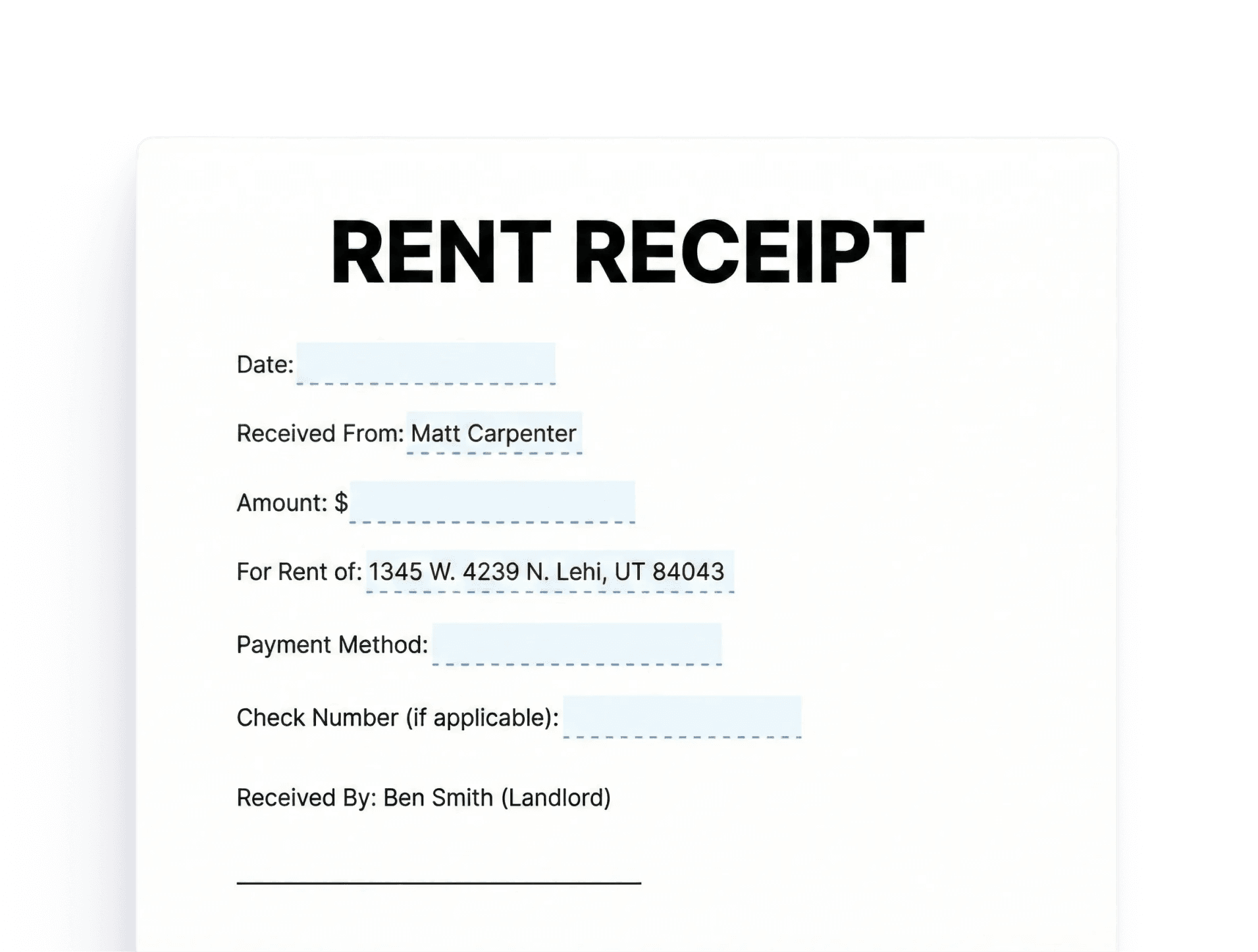 Rent Receipt Rent Receipt