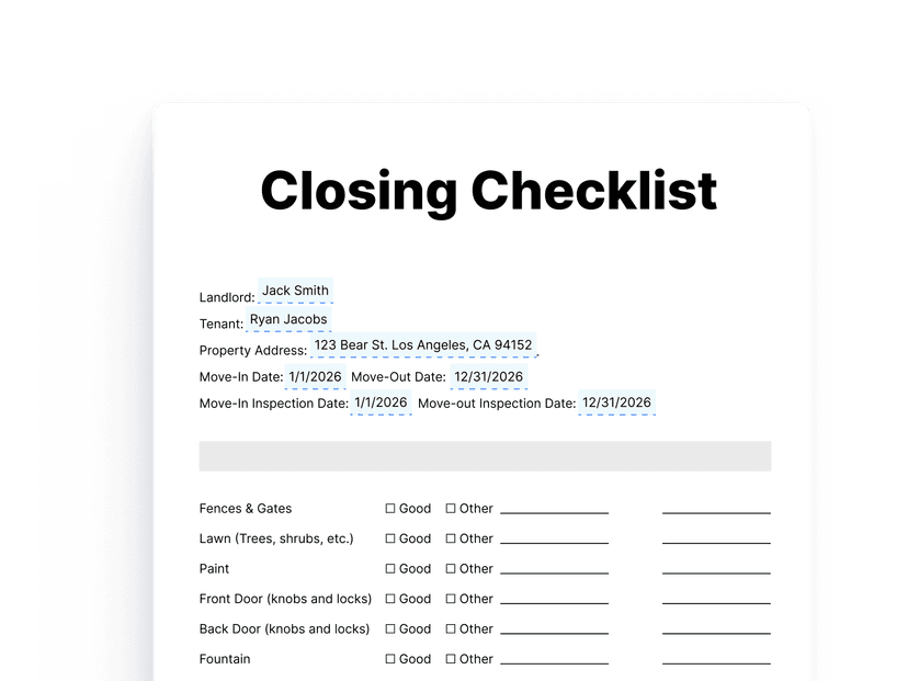 Free Closing Checklist Template (PDF, Word, Google Doc) | RocketRent