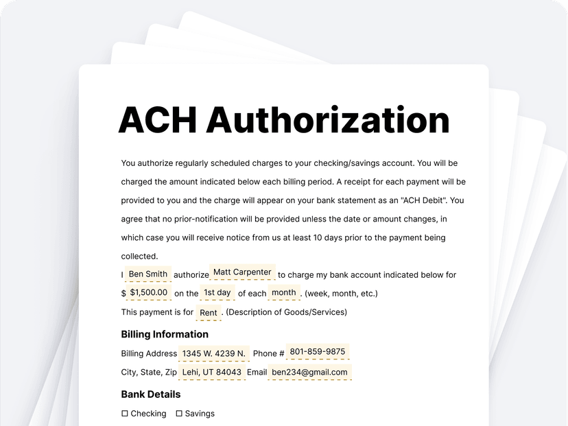 Ach Agreement.pdf Free Ach Authorization Form Template (PDF, Word, Google Doc) | RocketRent