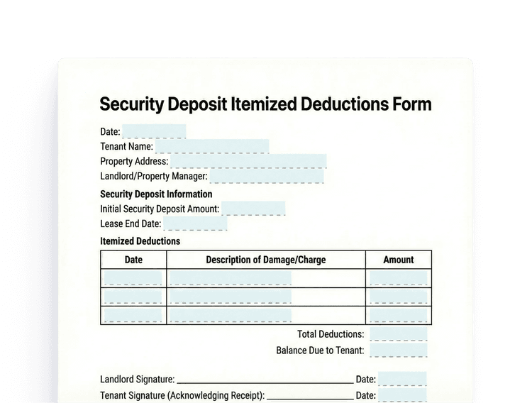 Free Security Deposit Itemized Deductions Form Template (PDF, Word ...