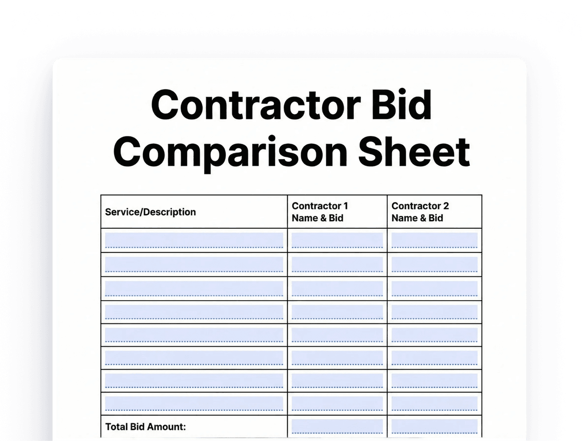 Free Contractor Bid Comparison Sheet Financial Template (PDF, Word ...