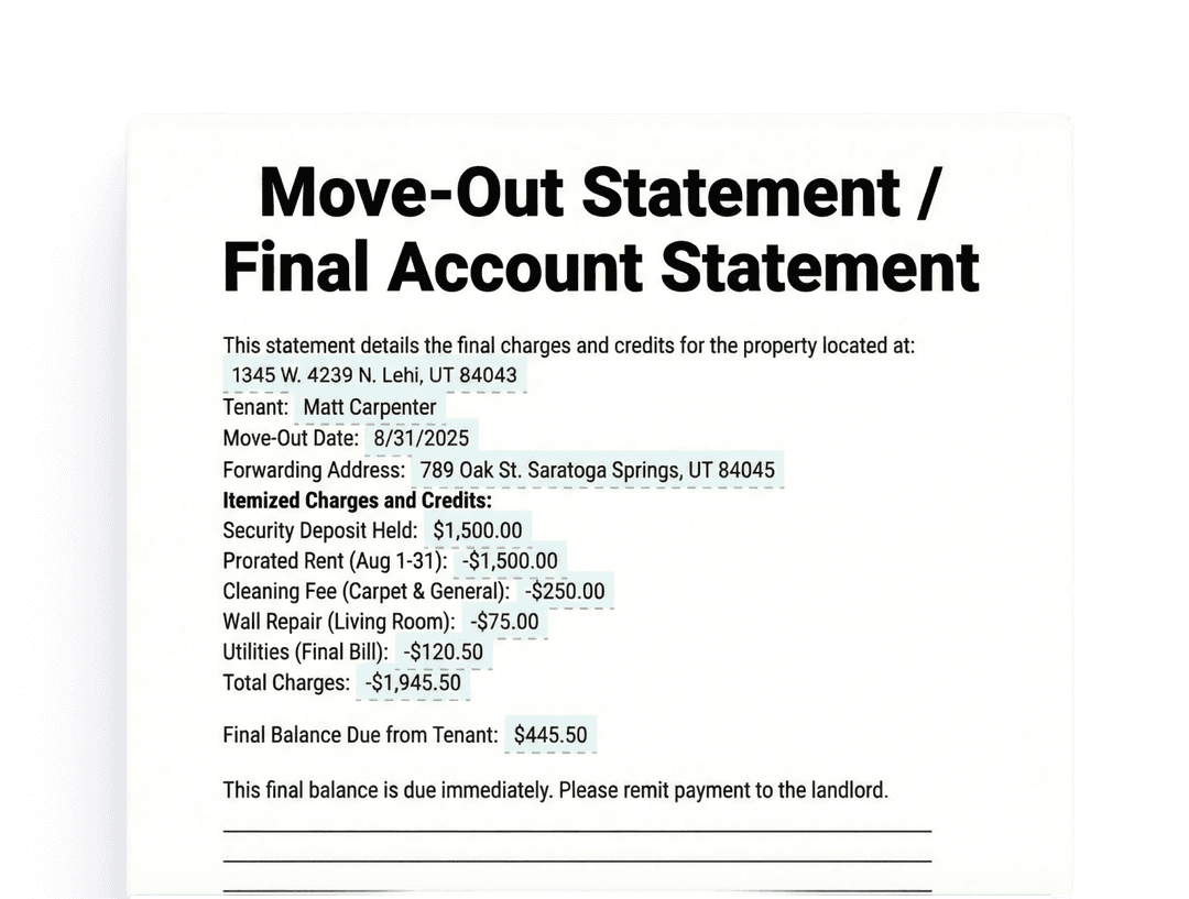 Free Move Out Statement Final Account Statement Financial Template (PDF ...