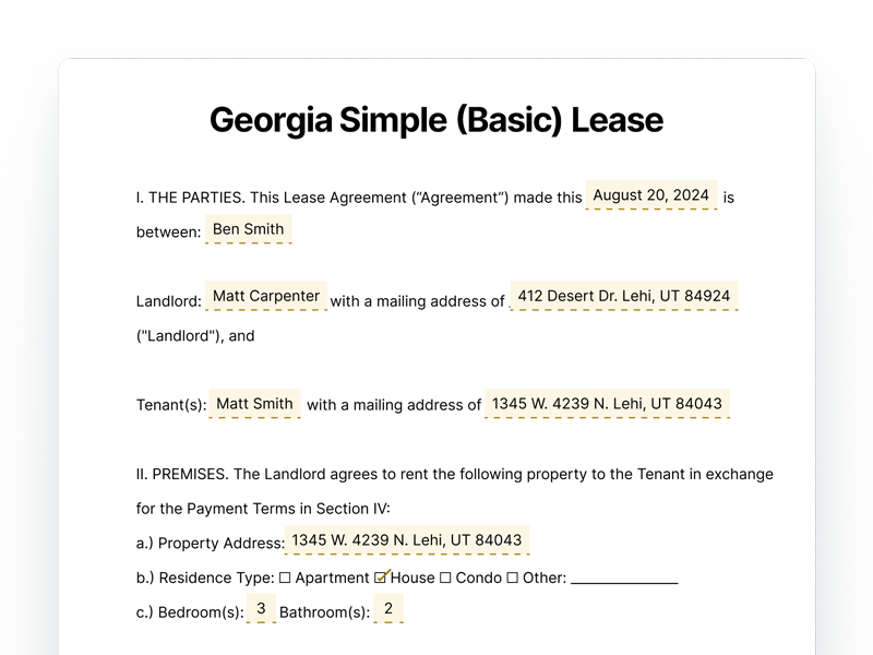 Georgia Simple Basic Lease Agreement Georgia Simple Basic Lease Agreement
