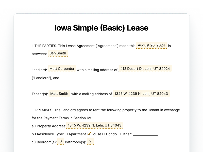 Iowa Simple Basic Lease Agreement Iowa Simple Basic Lease Agreement