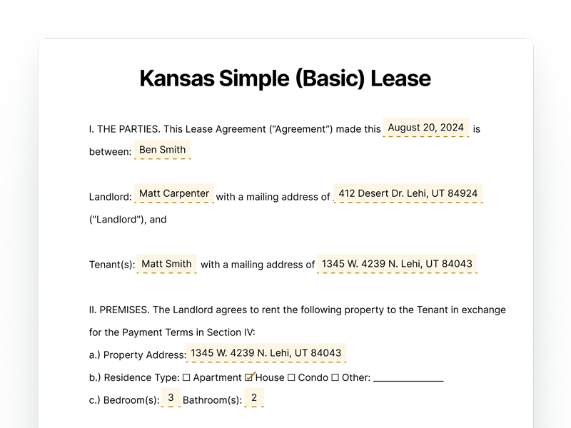 Kansas Simple Basic Lease Agreement Kansas Simple Basic Lease Agreement