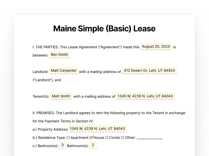 Maine Simple Basic Lease Agreement Maine Simple Basic Lease Agreement