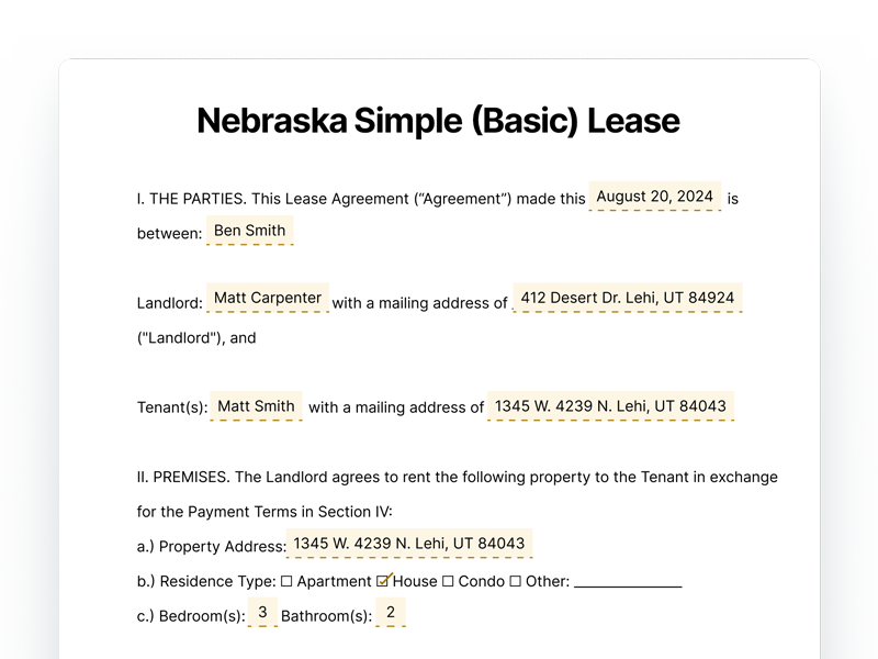 Free Nebraska Simple Basic Lease Lease Agreement Template (PDF, Word ...