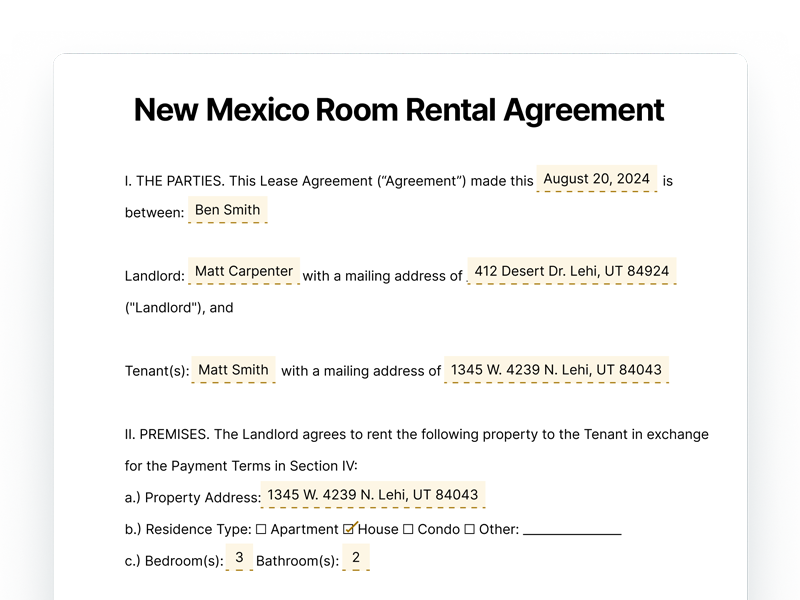 Iowa Room Rental Agreement Template Document New Mexico Room Rental Agreement