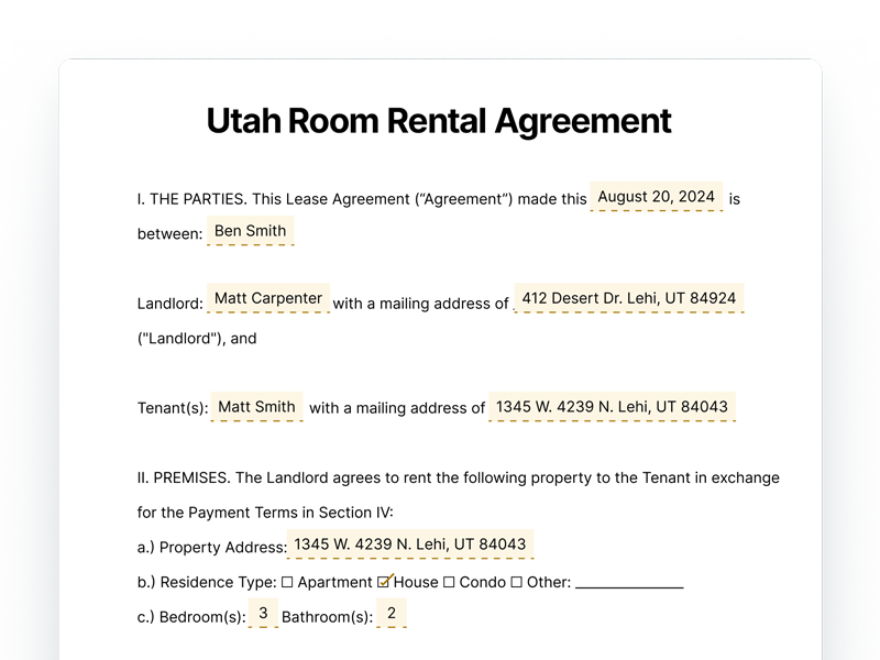 Iowa Room Rental Agreement Template Document Utah Room Rental Agreement
