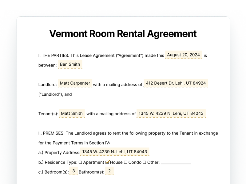 Iowa Room Rental Agreement Template Preview Vermont Room Rental Agreement