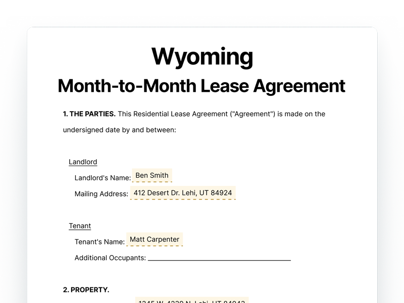 Wyoming Month-to-Month Lease Agreement Template Wyoming Month-to-Month Lease Agreement
