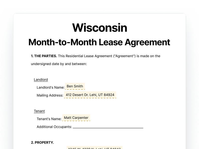Wisconsin Month-to-Month Lease Agreement Template Wisconsin Month-to-Month Lease Agreement
