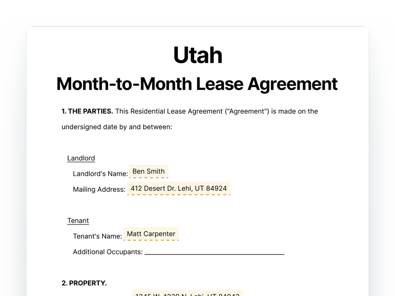Utah Month-to-Month Lease Agreement Template Utah Month-to-Month Lease Agreement