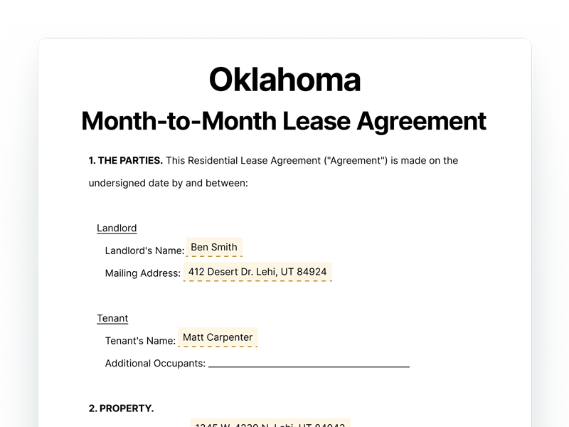 Oklahoma Month-to-Month Lease Agreement Template Oklahoma Month-to-Month Lease Agreement