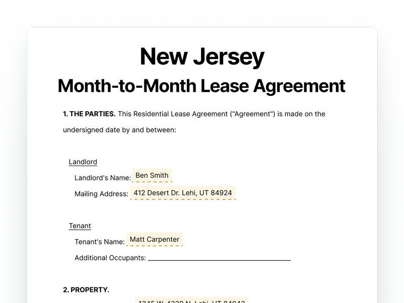 New Jersey Month-to-Month Lease Agreement Form New Jersey Month-to-Month Lease Agreement