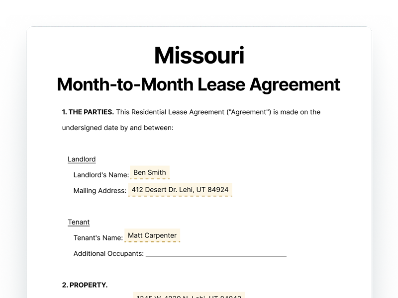 Missouri Month-to-Month Lease Agreement Template Missouri Month-to-Month Lease Agreement