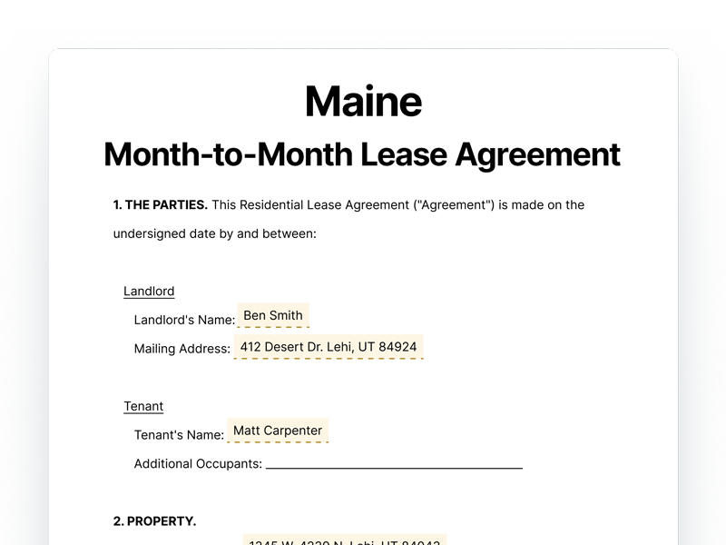 Maine Month-to-Month Lease Agreement Template Maine Month-to-Month Rental Agreement
