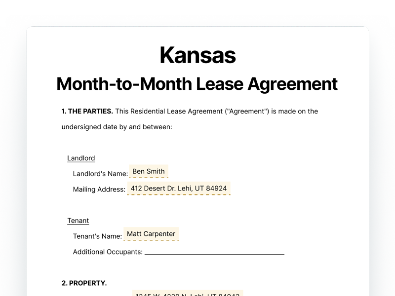 Kansas Month-to-Month Lease Agreement Template Kansas Month-to-Month Lease Agreement