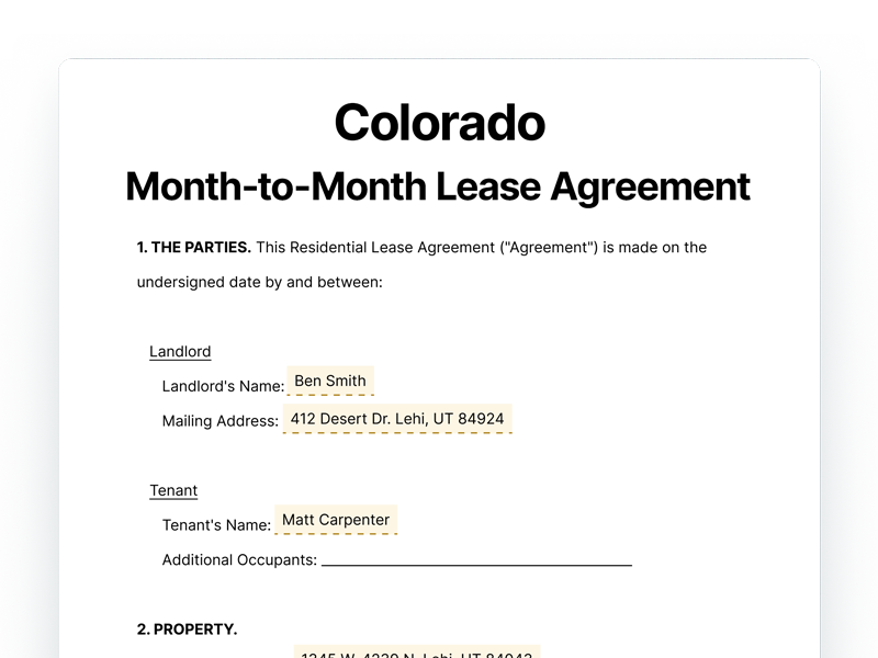 Colorado Month-to-Month Lease Agreement Template Colorado Month-to-Month Lease Agreement